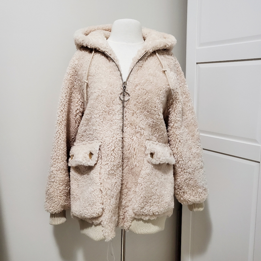 New Zealand Wool Shearling Zip Hoodie Jacket